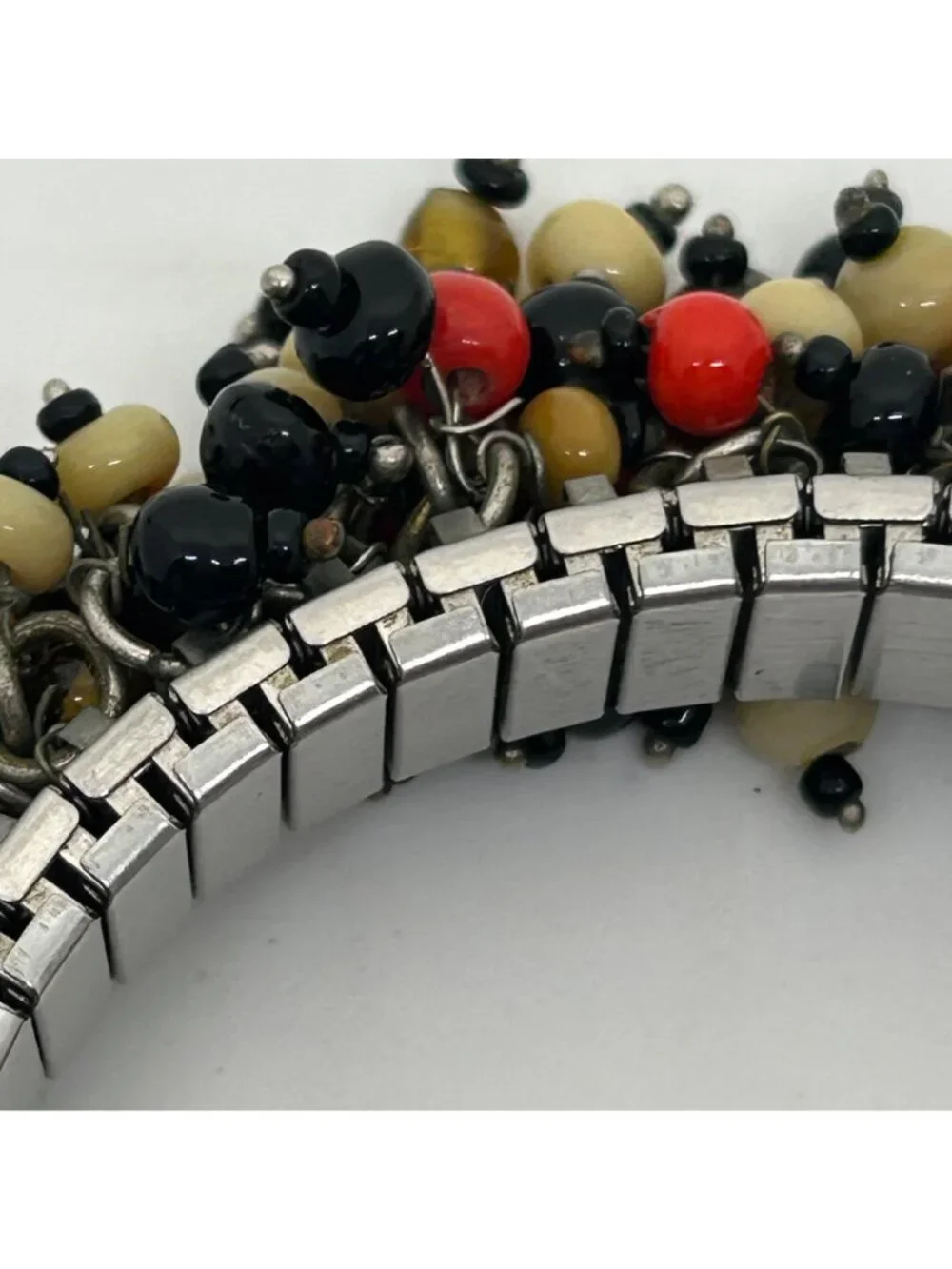 Twist-O-Flex Cha-Cha Bracelet 1960s Vintage Silver-Tone With Multicolor Beads